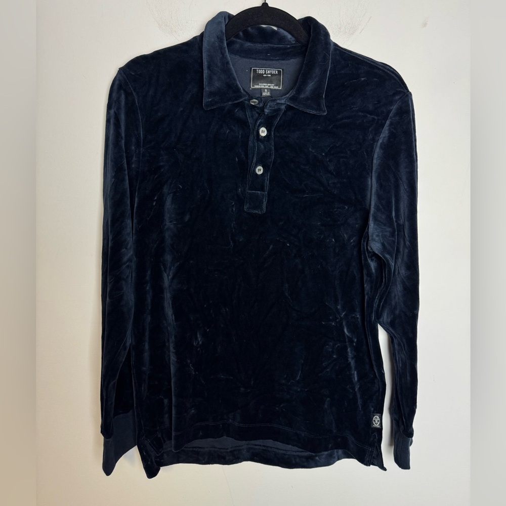 Todd Snyder Navy Velvet Polo Shirt